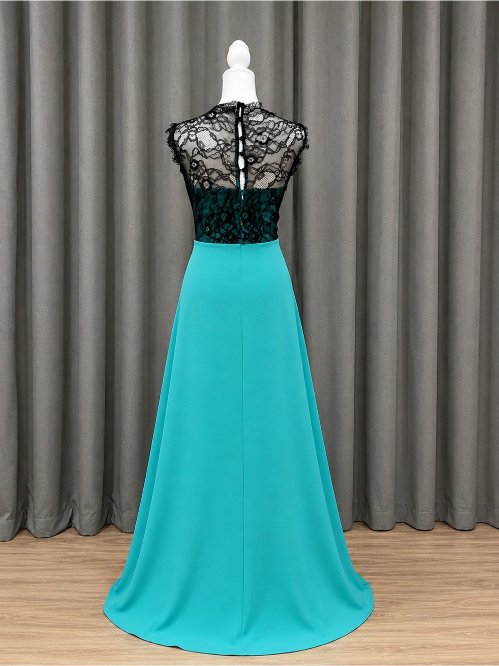 HTLAN Teal & Black &    Turquoise Lace Formal Evening Gown Size 2